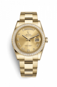 Rolex Day-Date 36 Yellow Gold Diamonds / Oyster / Champagne Roman 118348-0194