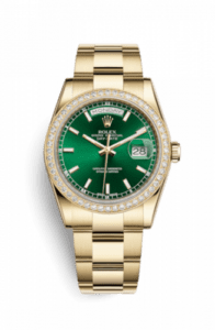 Rolex Day-Date 36 Yellow Gold Diamonds / Oyster / Green 118348-0225
