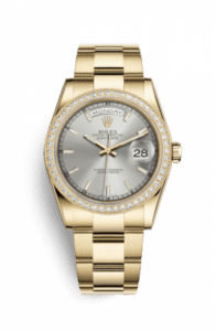 Rolex Day-Date 36 Yellow Gold Diamonds / Oyster / Silver 118348-0046