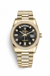 Rolex Day-Date 36 Yellow Gold Diamonds / President / Black Diamonds 118348-0024