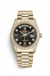 Rolex Day-Date 36 Yellow Gold Diamonds / President / Black Diamonds Rubies 118388-0124