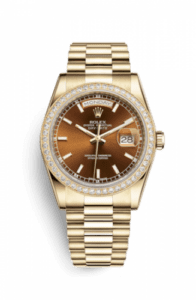 Rolex Day-Date 36 Yellow Gold Diamonds / President / Cognac 118348-0160