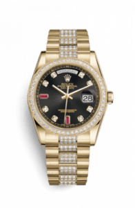 Rolex Day-Date 36 Yellow Gold Diamonds / President Diamonds / Black Diamonds Rubies 118348-0149