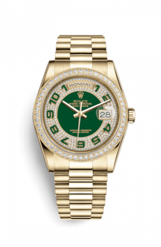 Rolex Day-Date 36 Yellow Gold Diamonds / President / Green Arabic 118348-0054