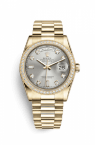 Rolex Day-Date 36 Yellow Gold Diamonds / President / Silver Diamonds 118348-0008