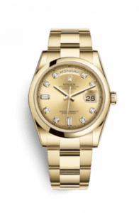 Rolex Day-Date 36 Yellow Gold Domed / Oyster / Champagne Diamond 118208-0115