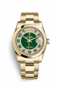 Rolex Day-Date 36 Yellow Gold Domed / Oyster / Green Paved 118208-0206