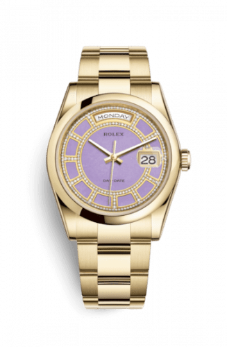 Rolex Day-Date 36 Yellow Gold Domed / Oyster / Lavender Carousel 118208-0355