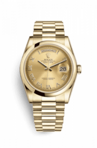 Rolex Day-Date 36 Yellow Gold Domed / President / Champagne Roman 118208-0077