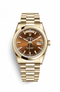 Rolex Day-Date 36 Yellow Gold Domed / President / Cognac 118208-0348