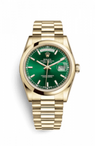 Rolex Day-Date 36 Yellow Gold Domed / President / Green 118208-0349