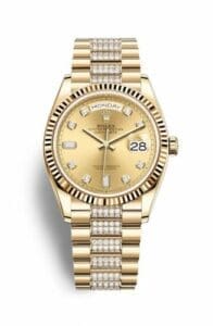 Rolex Day-Date 36 Yellow Gold / Fluted / Champagne-Diamond / President-Diamond 128238-0026