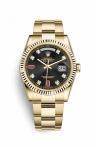 Rolex Day-Date 36 Yellow Gold Fluted / Oyster / Black Diamonds Rubies 118238-0396