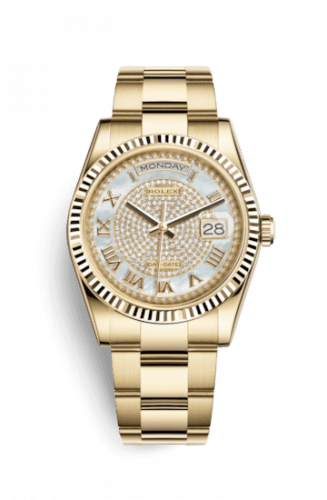 Rolex Day-Date 36 Yellow Gold Fluted / Oyster Diamond / Paved Roman 118238-0386