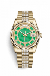 Rolex Day-Date 36 Yellow Gold Fluted / President Diamonds / Green Jade Carousel 118238-0436