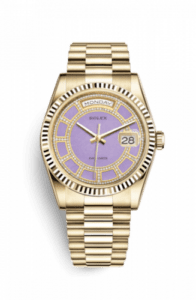Rolex Day-Date 36 Yellow Gold Fluted / President / Lavender Jade Carousel 118238-0442