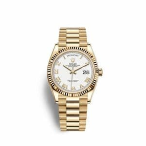 Rolex Day-Date 36 Yellow Gold / Fluted / White - Roman / President 128238-0076