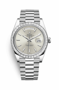 Rolex Day-Date 40 Platinum Baguette / Silver Tuxedo 228396tbr-0022