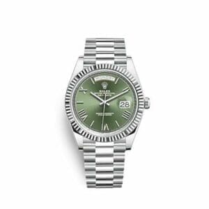 Rolex Day-Date 40 Platinum - Fluted / Green - Roman 228236-0008