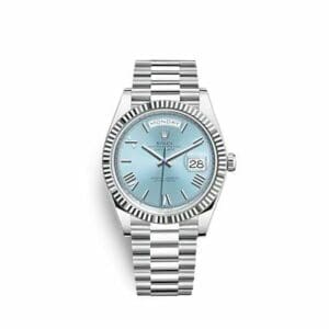 Rolex Day-Date 40 Platinum - Fluted / Ice Blue - Roman 228236-0012