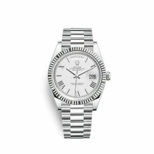 Rolex Day-Date 40 Platinum - Fluted / White - Roman 228236-0010