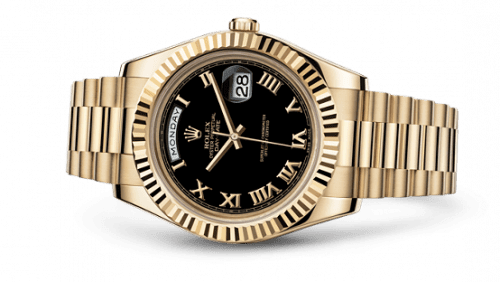 Rolex Day-Date II Yellow Gold Fluted Black Roman 218238-0041