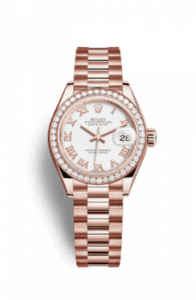 Rolex Lady-Datejust 28 Everose Diamond / President / White Roman 279135rbr-0023
