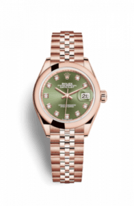 Rolex Lady-Datejust 28 Everose Domed / Jubilee / Olive Green Diamond 279165-0012