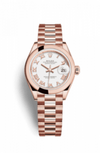 Rolex Lady-Datejust 28 Everose Domed / President / White Roman 279165-0021