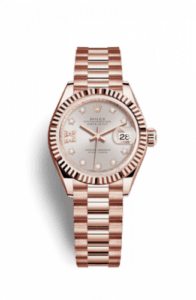 Rolex Lady-Datejust 28 Everose Fluted / President/ Sundust Diamond 279175-0005