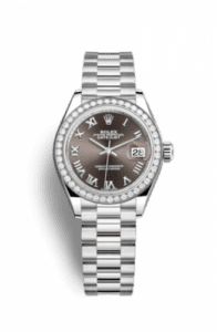 Rolex Lady-Datejust 28 Platinum Diamond / President / Dark Grey Roman 279136rbr-0010
