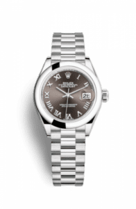 Rolex Lady-Datejust 28 Platinum Domed / President / Dark Grey Roman 279166-0010