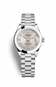 Rolex Lady-Datejust 28 Platinum Domed / President / Silver Roman 279166-0007