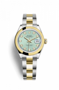 Rolex Lady-Datejust 28 Rolesor Yellow Domed / Oyster / Mint Green Tuxedo 279163-0016
