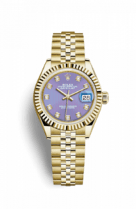Rolex Lady-Datejust 28 Yellow Gold Fluted / Jubilee / Lavender Diamond 279178-0019