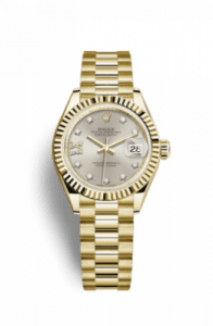 Rolex Lady-Datejust 28 Yellow Gold Fluted / President / Silver Diamond 279178-0002