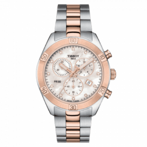 Tissot PR 100 Sport Chic Chronograph 38 Stainless Steel - Rose Gold / MOP / Bracelet T101.917.22.116.00