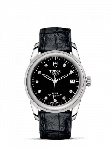 Tudor Glamour Date 36 Stainless Steel / Black-Diamond / Strap 55000-0013