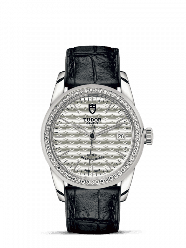 Tudor Glamour Date 36 Stainless Steel / Diamond / Jacquard Silver / Strap 55020-0059