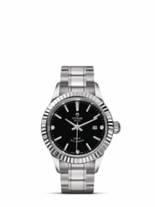 Tudor Style 28 Stainless Steel / Fluted / Black-Diamond / Bracelet 12110-0009
