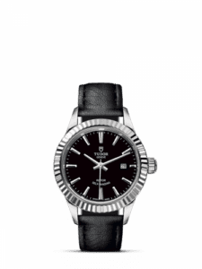 Tudor Style 28 Stainless Steel / Fluted / Black / Strap 12110-0022