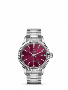 Tudor Style 28 Stainless Steel / Fluted / Burgundy-Diamond / Bracelet 12110-0019