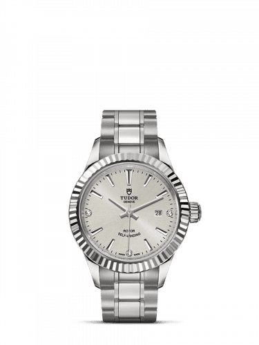Tudor Style 28 Stainless Steel / Fluted / Silver-Diamond / Bracelet 12110-0007