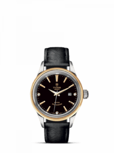 Tudor Style 28 Stainless Steel / Yellow Gold / Black-Diamond / Strap 12103-0012