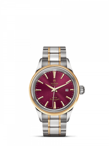 Tudor Style 28 Stainless Steel / Yellow Gold / Burgundy / Bracelet 12103-0013