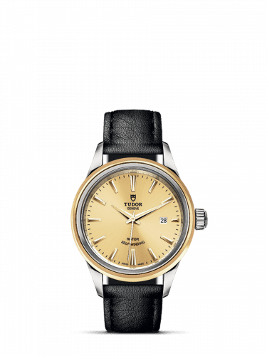 Tudor Style 28 Stainless Steel / Yellow Gold / Champagne / Strap 12103-0007