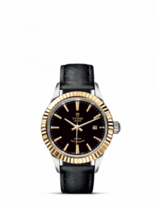 Tudor Style 28 Stainless Steel / Yellow Gold / Fluted / Black / Strap 12113-0021