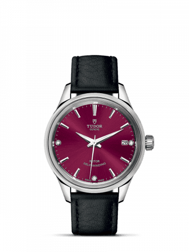 Tudor Style 34 Stainless Steel / Burgundy-Diamond / Strap 12300-0015