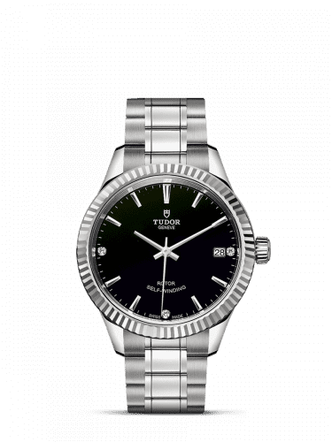 Tudor Style 34 Stainless Steel / Fluted / Black-Diamond / Bracelet 12310-0009