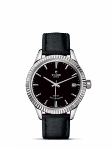 Tudor Style 34 Stainless Steel / Fluted / Black / Strap 12310-0022